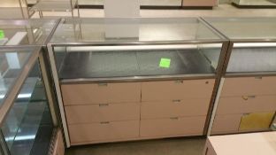 48" x 24” x 40” Mirrored Front Single Level Display Cabinet, Lighting and (6) Pull out Drawers on