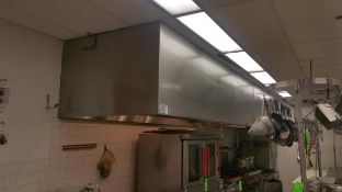 S/S 4' Deep x 130" Long Fume Hood with single fire suppression nozzle, 4 lights, grease pan,