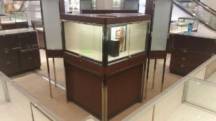 Triangle Shaped Display Cabinet 59.5x79x38 Cherry Display Case with Chrome Legs and Cashier Stations