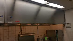 S/S 4' Deep x 130" Long Fume Hood with three fire suppression nozzles, 4 lights, grease pan,