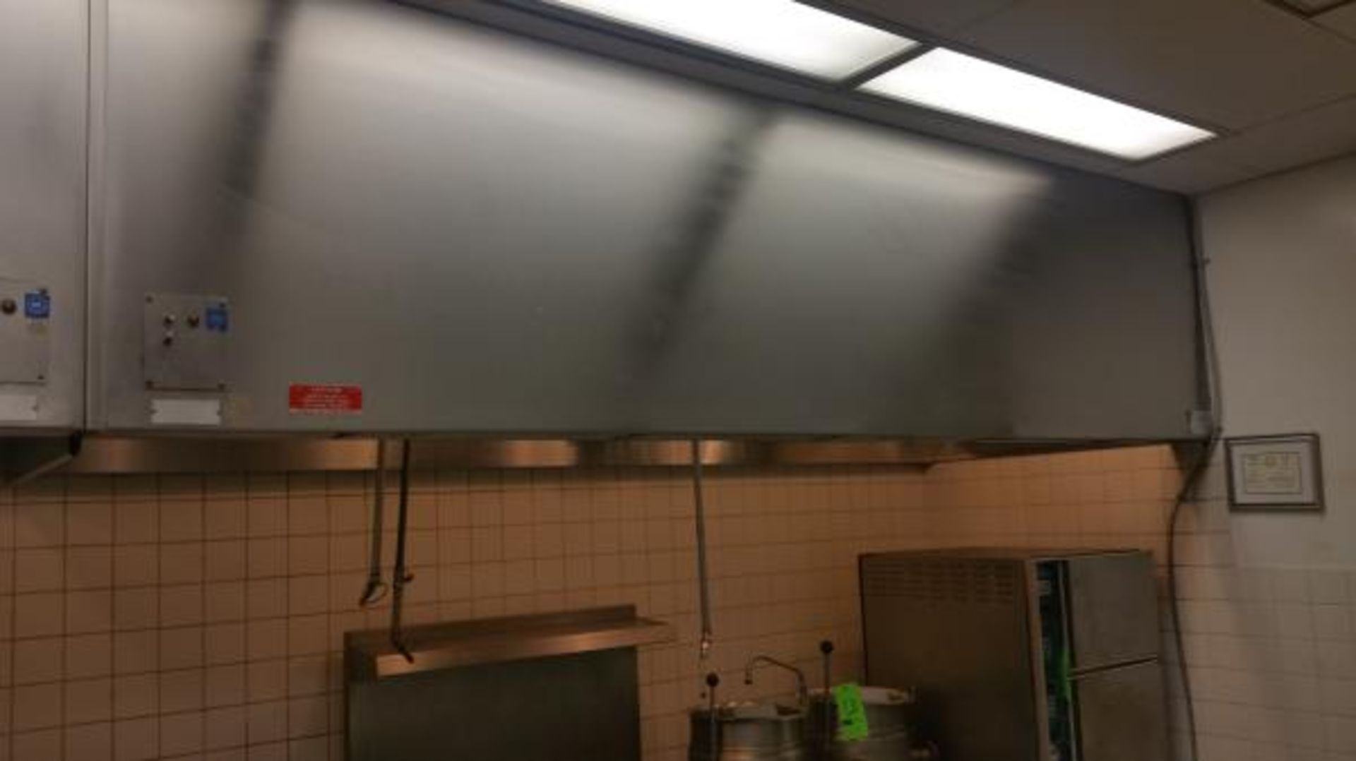 S/S 4' Deep x 130" Long Fume Hood with three fire suppression nozzles, 4 lights, grease pan,