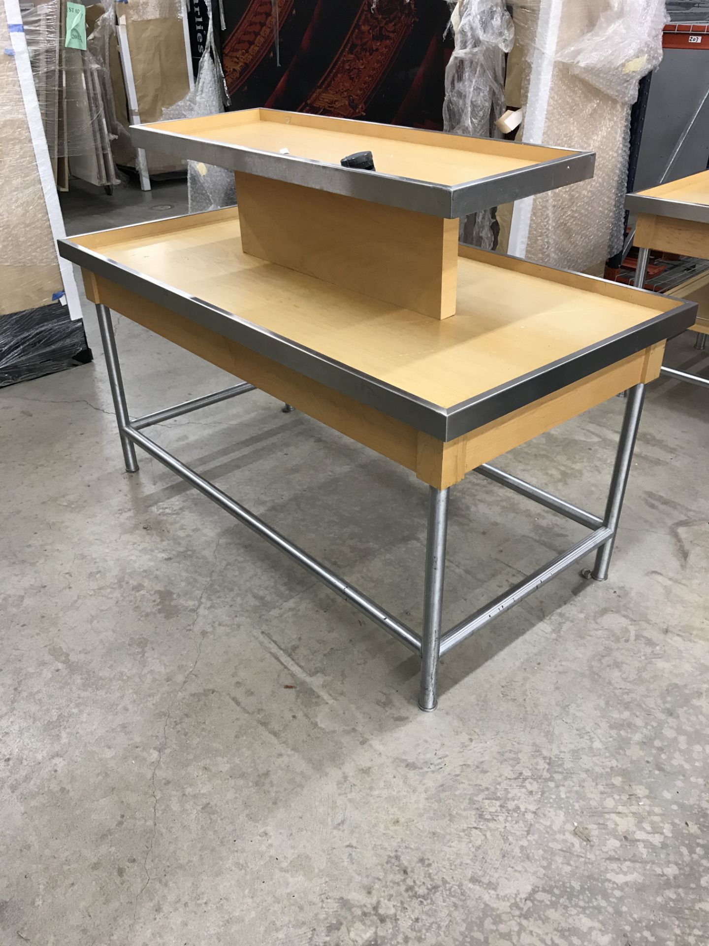 Brown table with metal legs-- Width 5 FT length 32 inches Height 30 inches with Riser (45 inches - Image 3 of 3