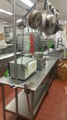 8'x30" S/S Sanitary Table with Single Bowl 9" Deep Sink and Overhead Pot/Pan/Utensil Rack and Edlund