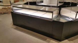 70"x24"x40" Chocolate Chrome and Glass Single Level display Case with Lighting and (8) Drawers in