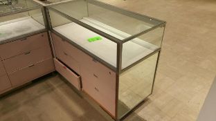 48" x 24” x 40” Mirrored Front Single Level Display Cabinet, Lighting and (6) Pull out Drawers on