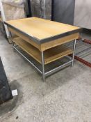Brown table with metal legs-- Width 5 FT length 32 inches Height 30 inches. No Riser (Quantity 1)