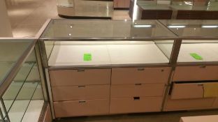 48" x 24” x 40” Mirrored Front Single Level Display Cabinet, Lighting and (6) Pull out Drawers on