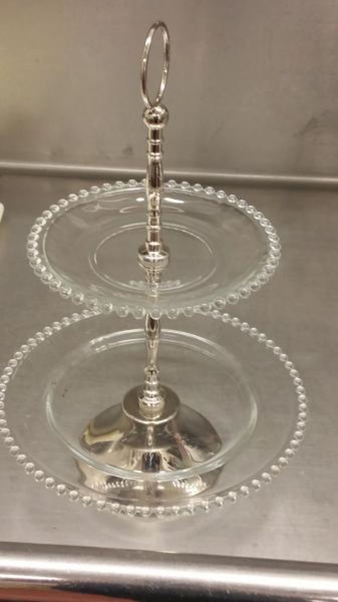 2 and 3 Tier Glass and Stainless Pastry Displays Rigging Cost: $10
