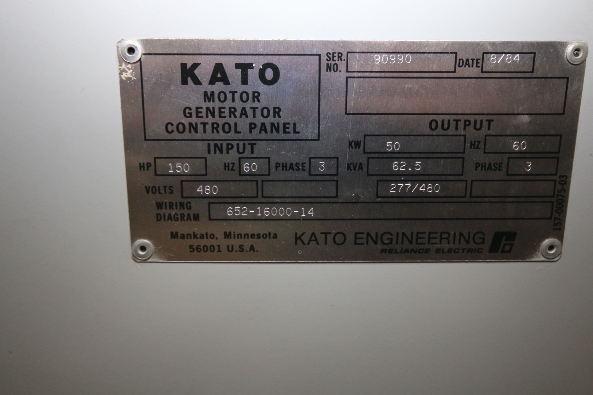 Kato Engineering 150 hp Generator Set, Model L232440000, Type 23244, S/N 90990 with 1790 RPM, 50 KW, - Image 4 of 4