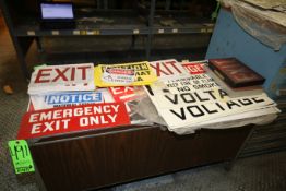 Lot of Assorted Safety Signs, Includes Exit, Emergency Exit Only, Notice Signs, High Voltage