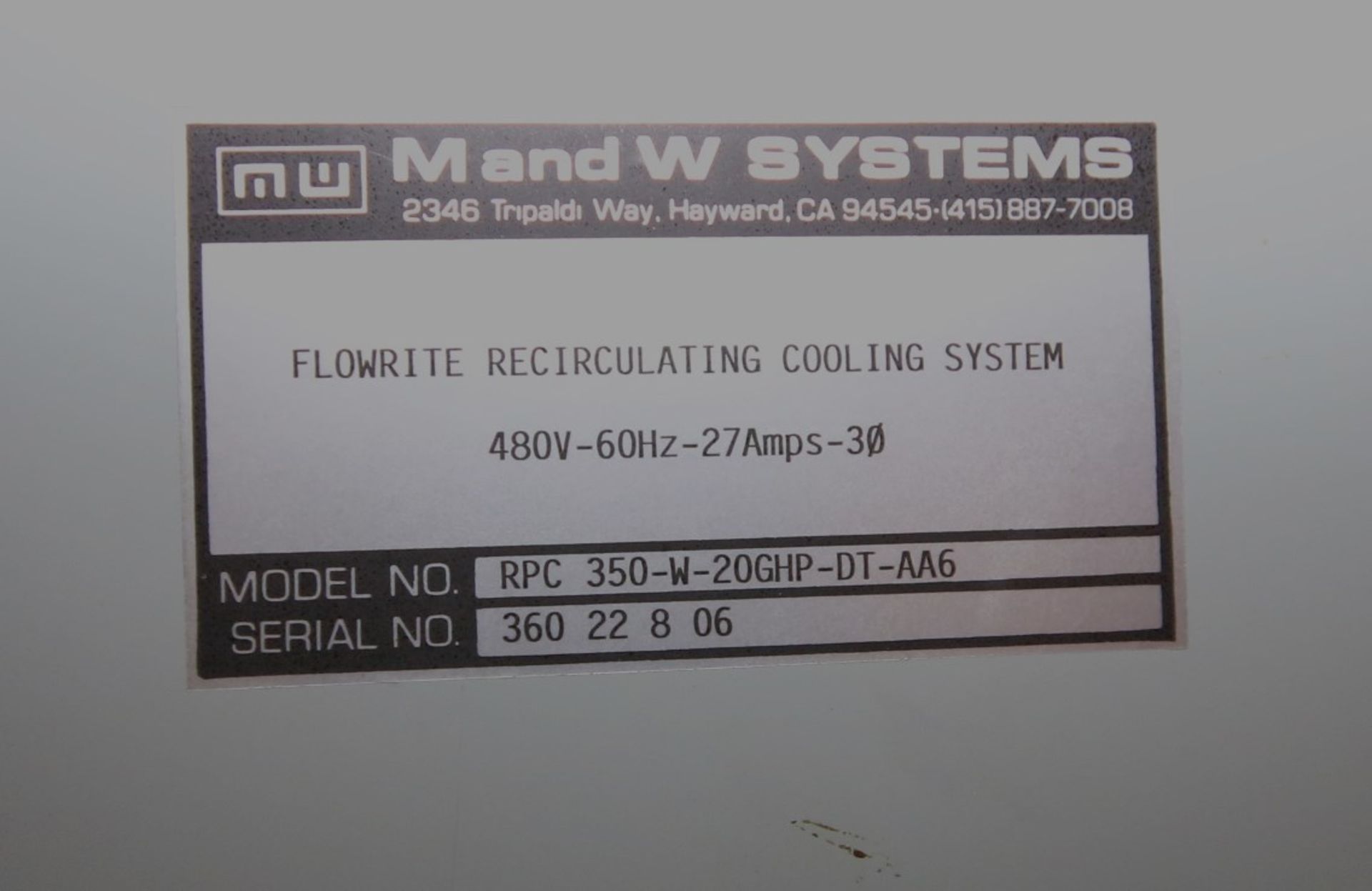 M & W Systems Chiller, Model RPC-350-W-20GHP-DT-AA6, S/N 36022806 with Copeland Compressor, - Image 5 of 5