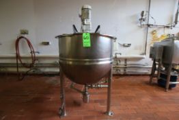 Lee 140 Gal. S/S Kettle with Sweep/Scrape Agitation, M/N 100D7T, S/N 1699A2, Hinged Lid, S/S Legs,