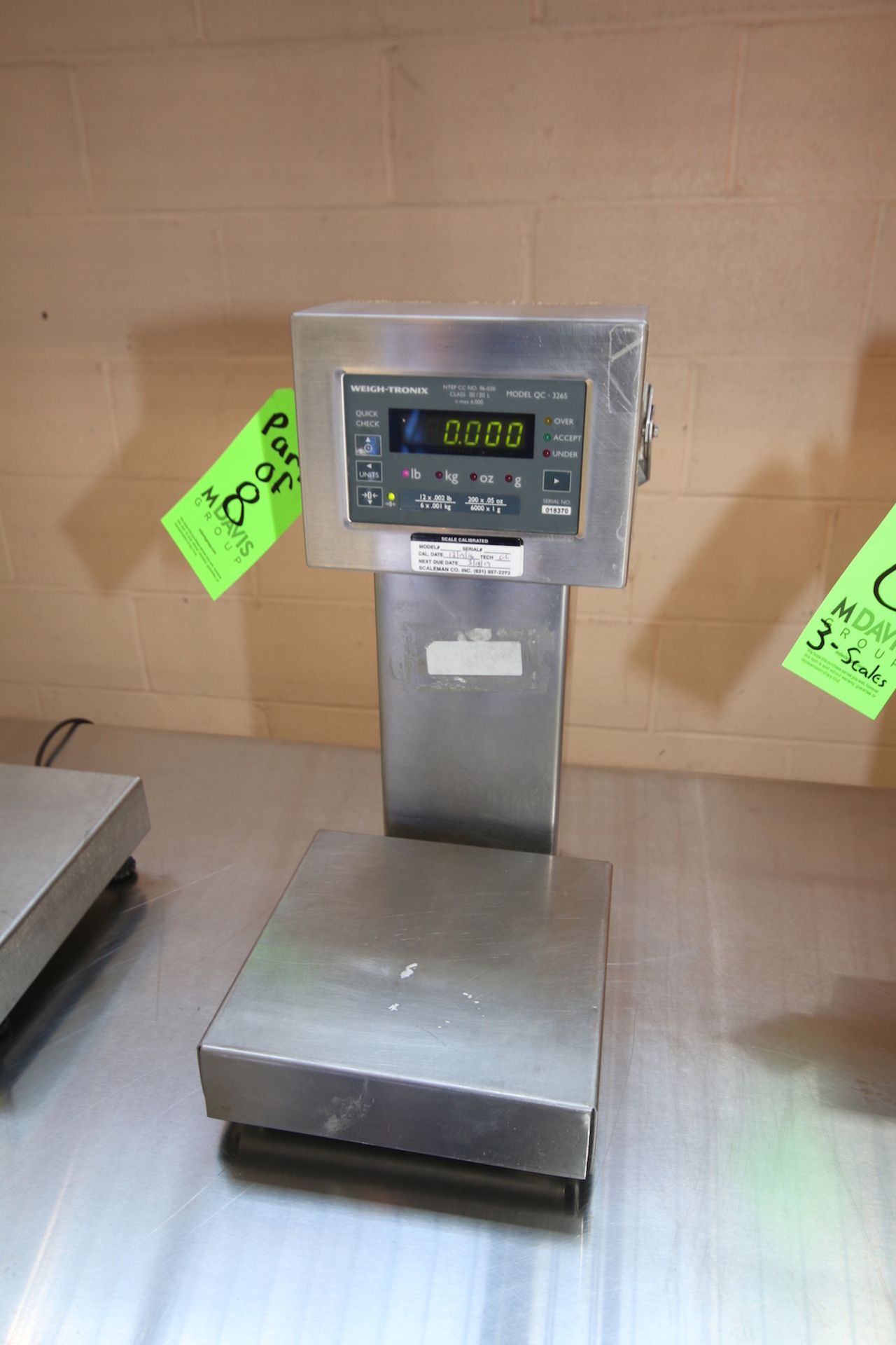 S/S Digital Platform Scales, Includes (2) Weigh-Tronix Scales, M/N QC-3265, with 8 1/2" L x 8 1/2" W - Bild 3 aus 4