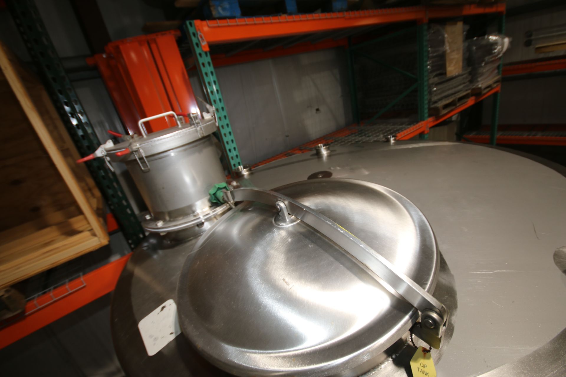 Aprox. 1,000 Gal. S/S CIP Tank, 304 S/S with Top Mounted Hinged Door and Top Mounted Strainer, - Image 3 of 7