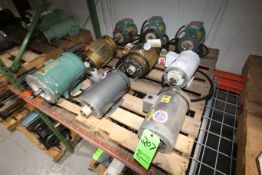 (17) Assorted 1-1/2 to 7-1/2 hp Motors on (3) Pallets includes: (3) Baldor 1 hp, 1725 to 1750 RPM,