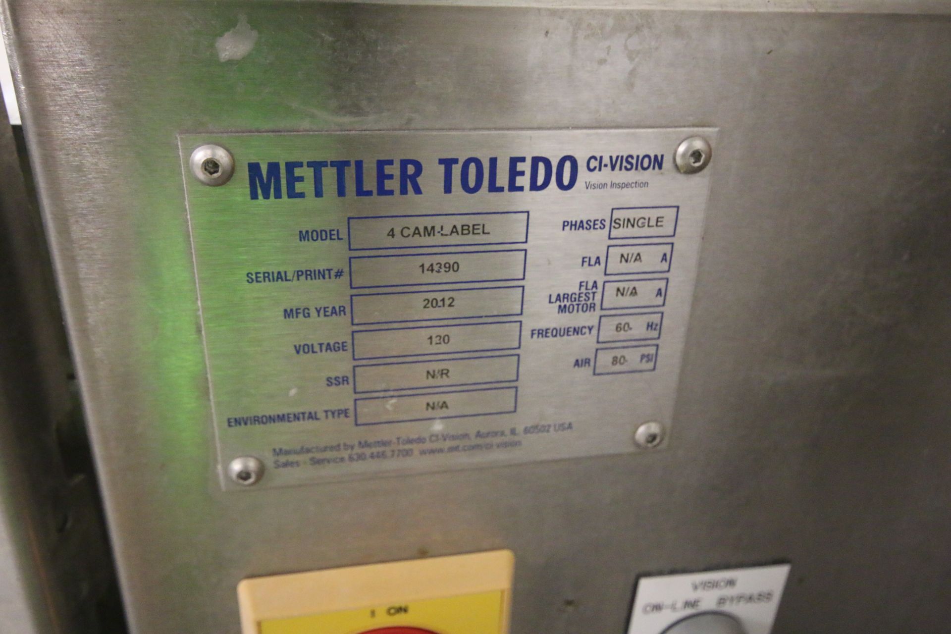 2012 Mettler Toledo Vision Inspector, CI Vision Series, Model 4-Cam Label, S/N 14-390 with Allen - Image 5 of 7
