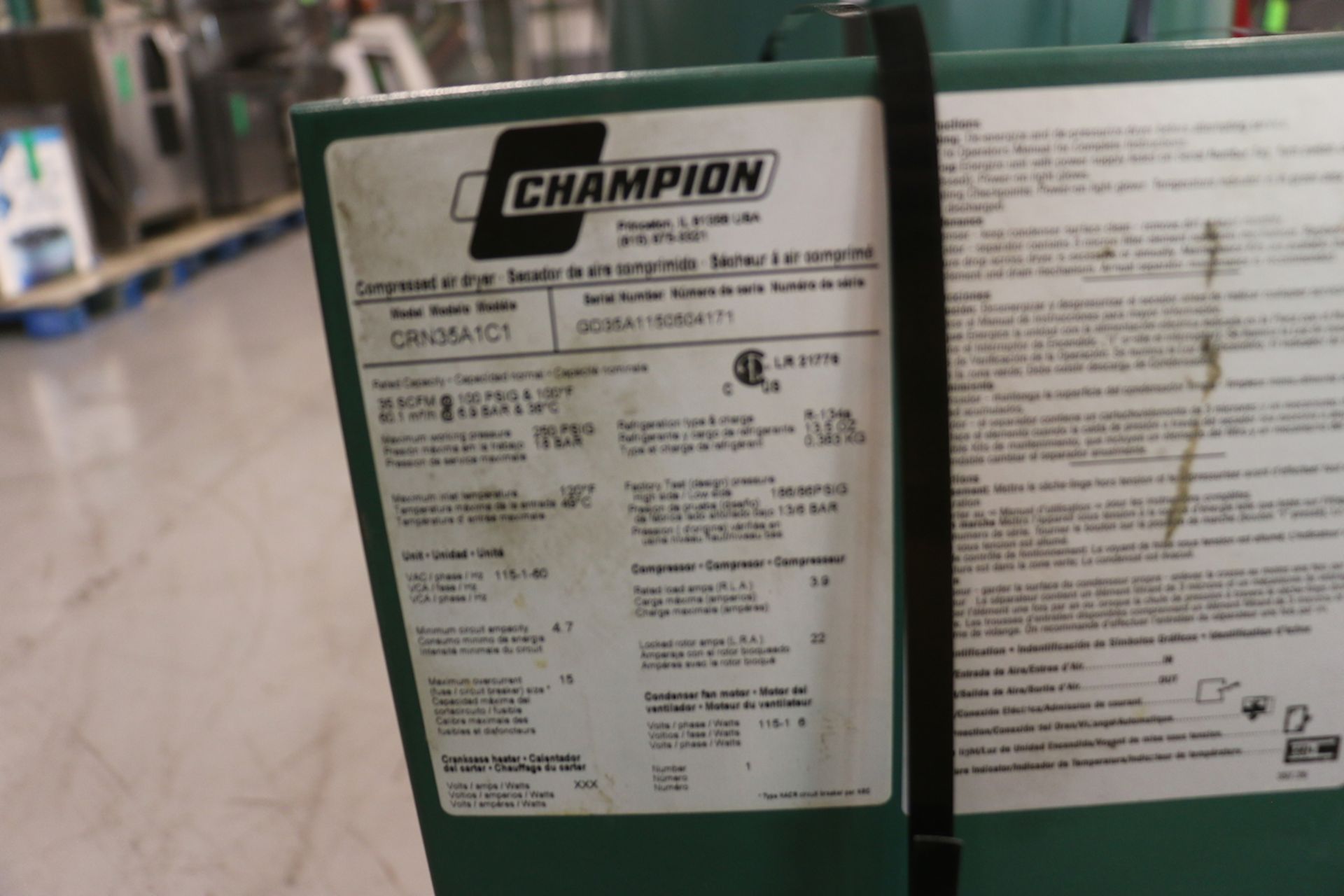 Champion 10 hp Reciprocating Air Compressor, Model VR10-12, S/N R30-59176 with 120 Gal. Vertical - Image 11 of 12