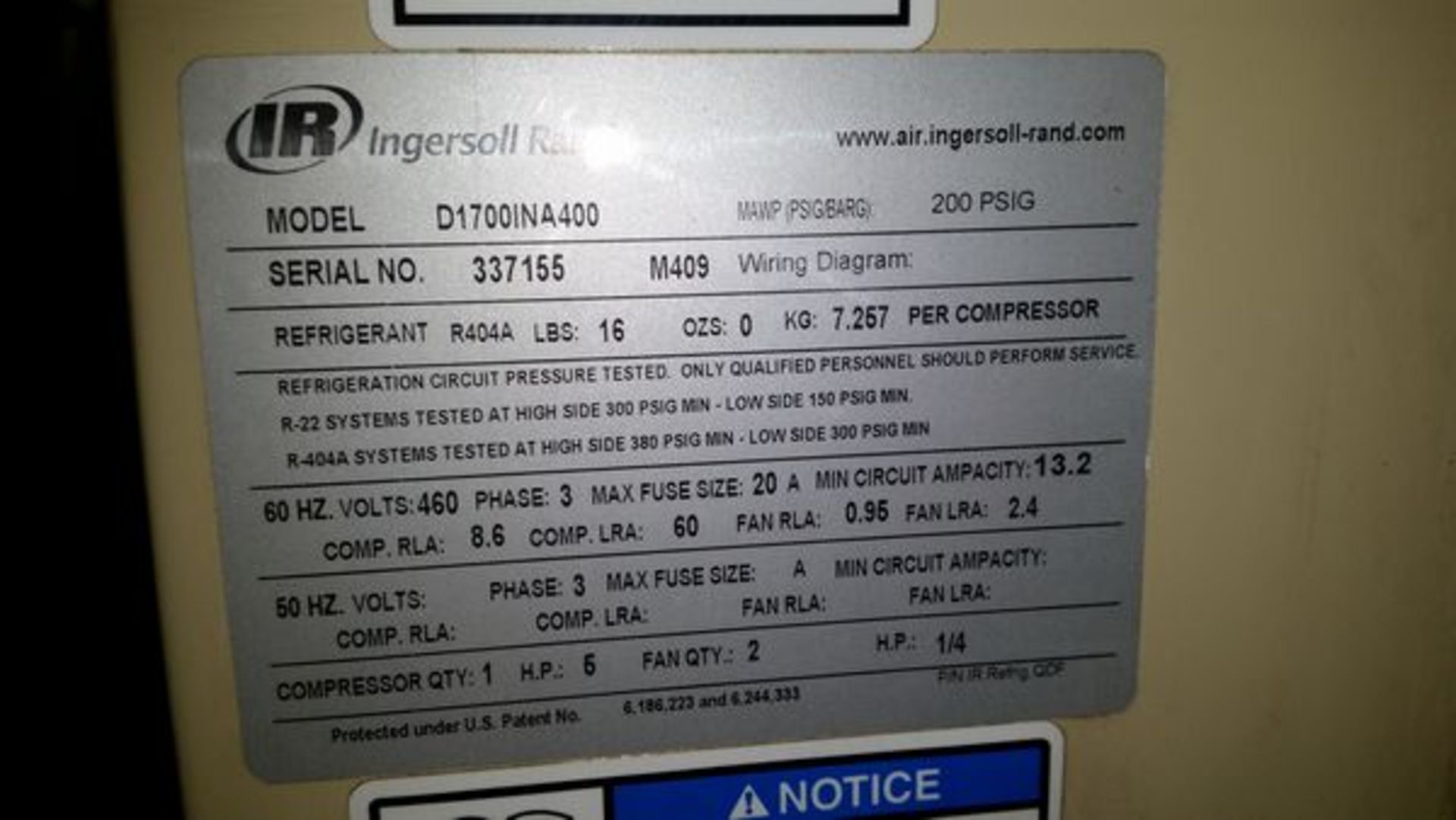 Ingersoll Rand 1700 CFM Air Dryer Model: D1700INA400 Serial: 337155 Last running at Food - Image 5 of 5