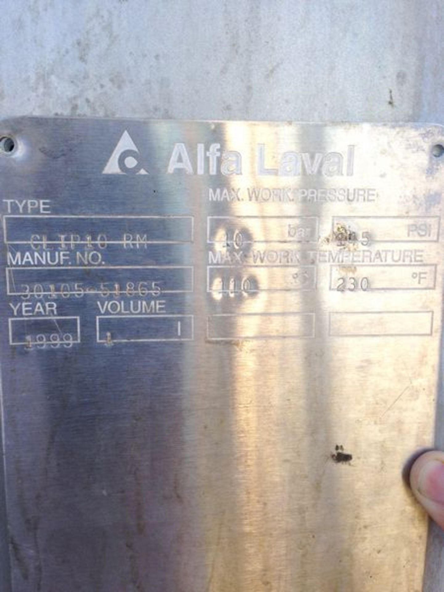 Alfa Laval Clip 10 Plate Heat Exchanger Model: Clip 10 RM Serial: 30105-51865 Year: 1999 Stainless - Image 2 of 6