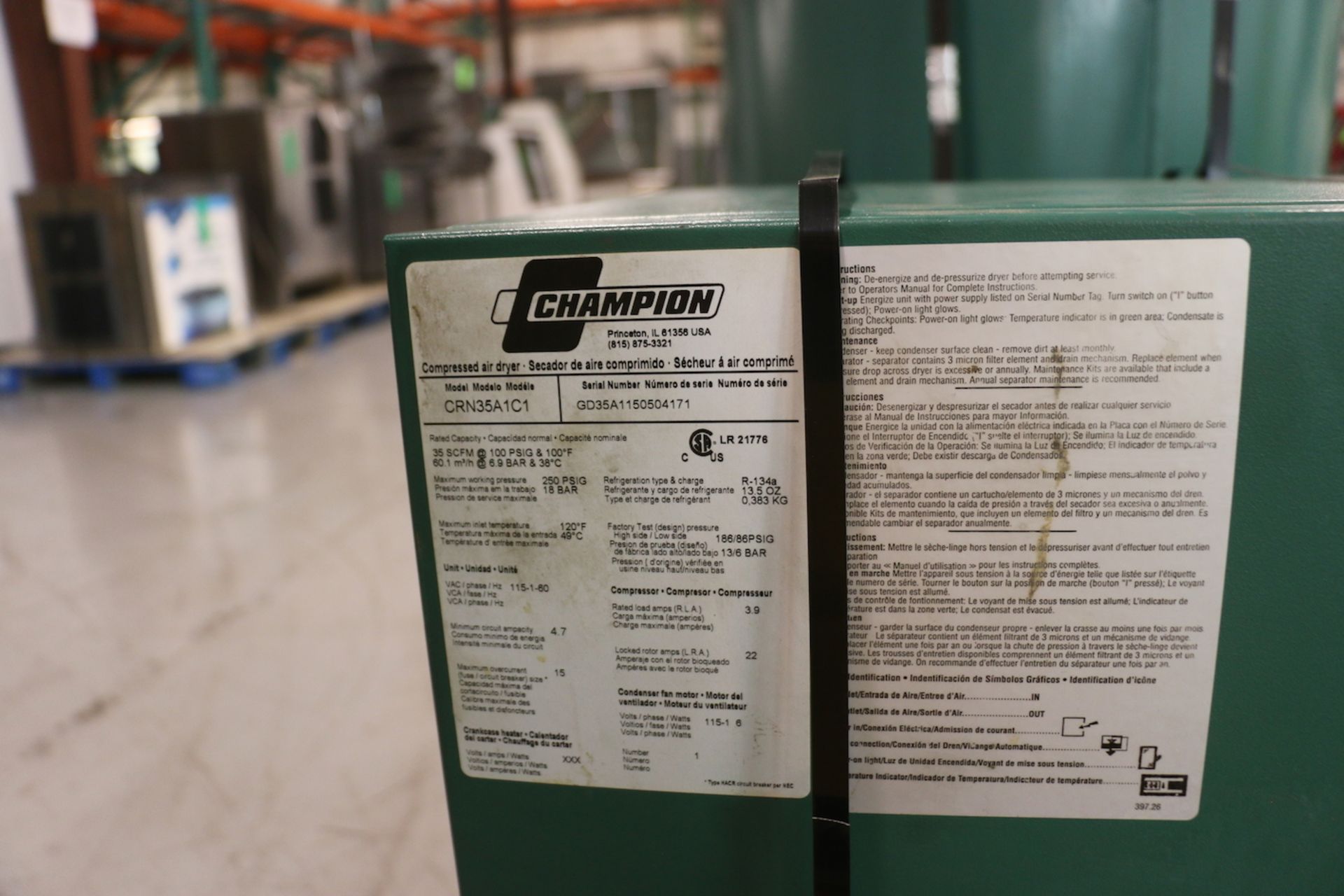 Champion 10 hp Reciprocating Air Compressor, Model VR10-12, S/N R30-59176 with 120 Gal. Vertical - Image 12 of 12