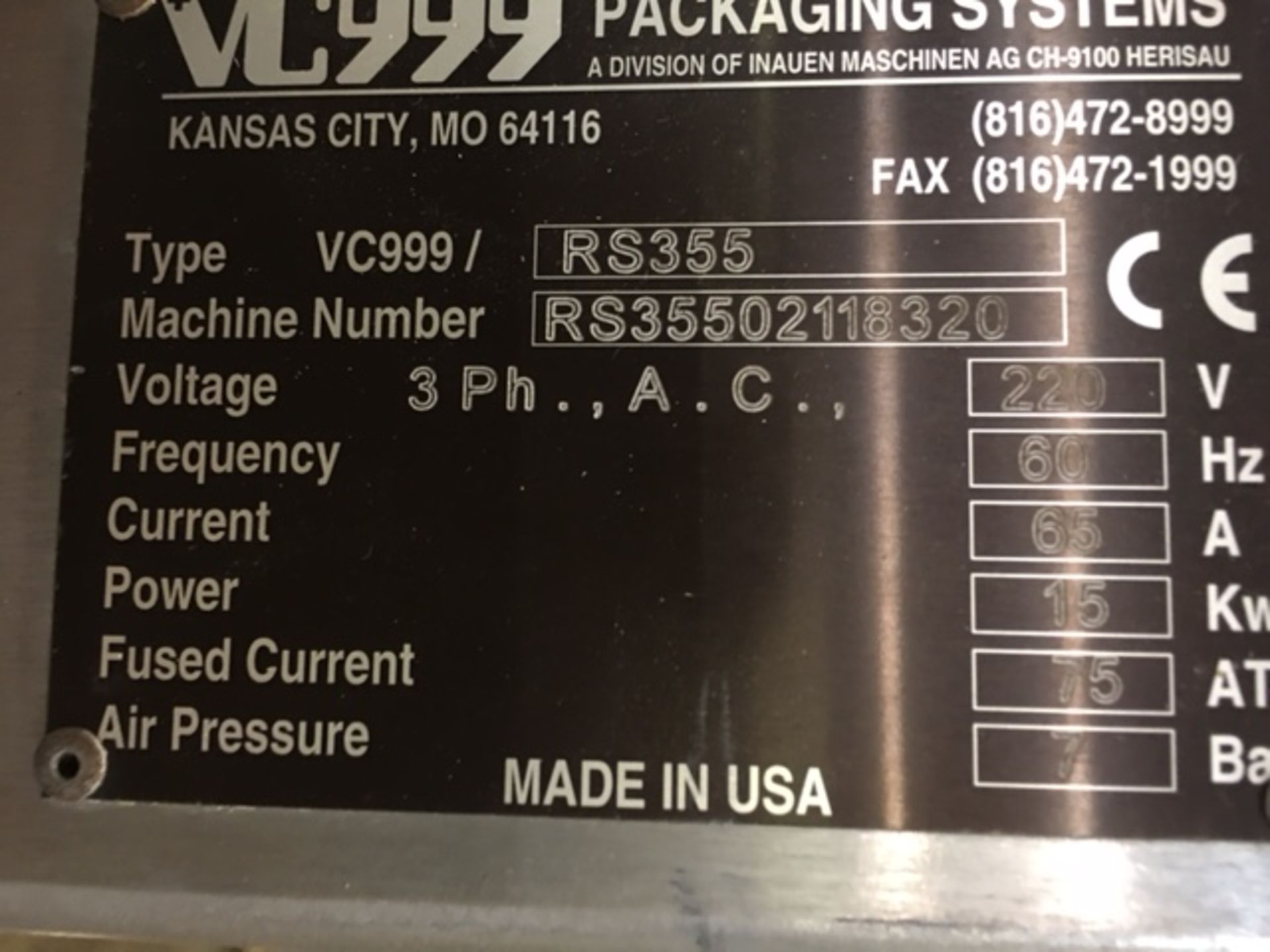 VC999 Roll Stock Thermoformer, Model VC999 RS355, S/N RS35502118320, Included: New Chains, (2) Die - Image 5 of 8