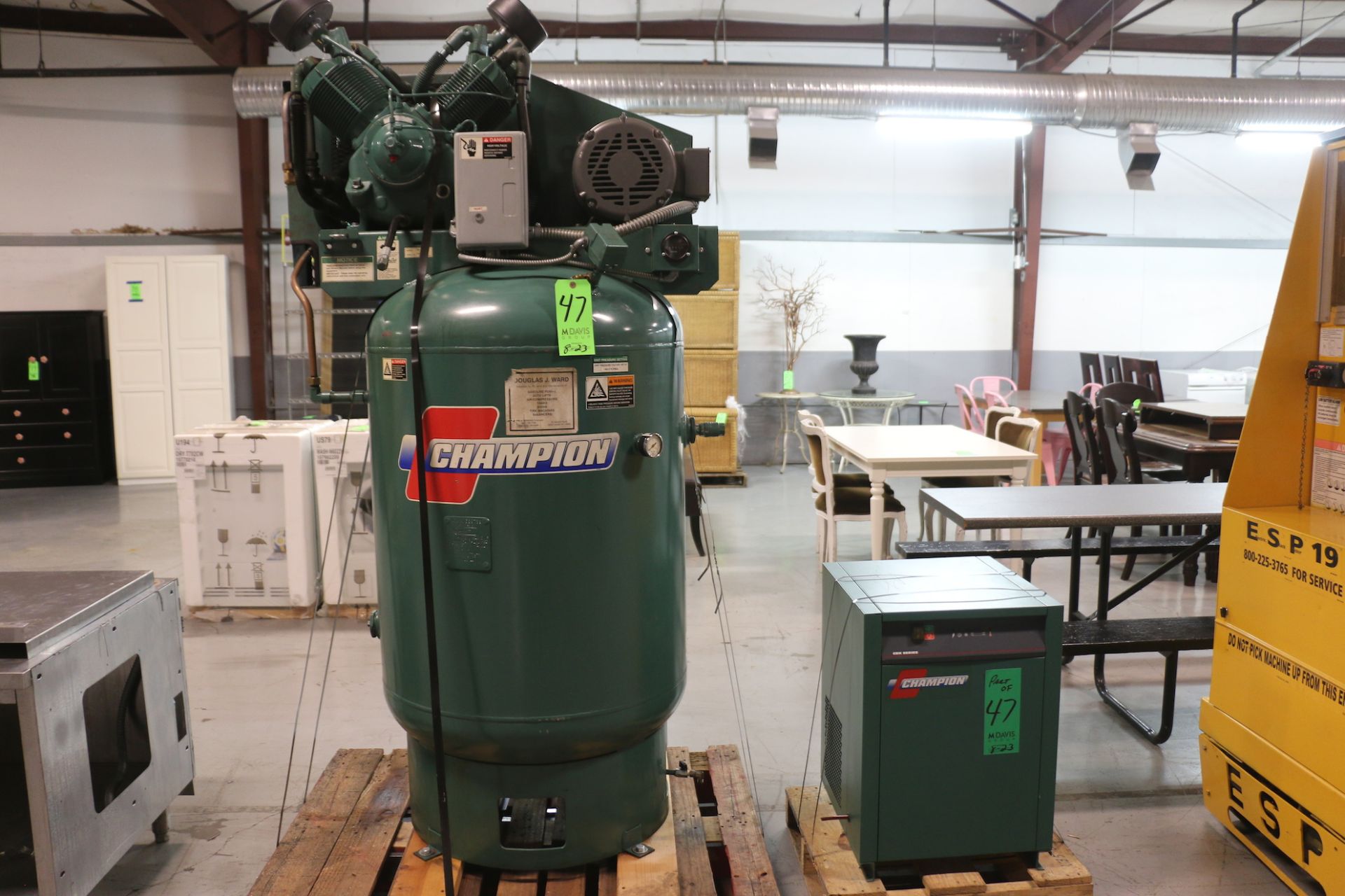 Champion 10 hp Reciprocating Air Compressor, Model VR10-12, S/N R30-59176 with 120 Gal. Vertical