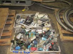 One lot of two trays misc. parts including pneumatic valves, cylinder fittings, filter housings,