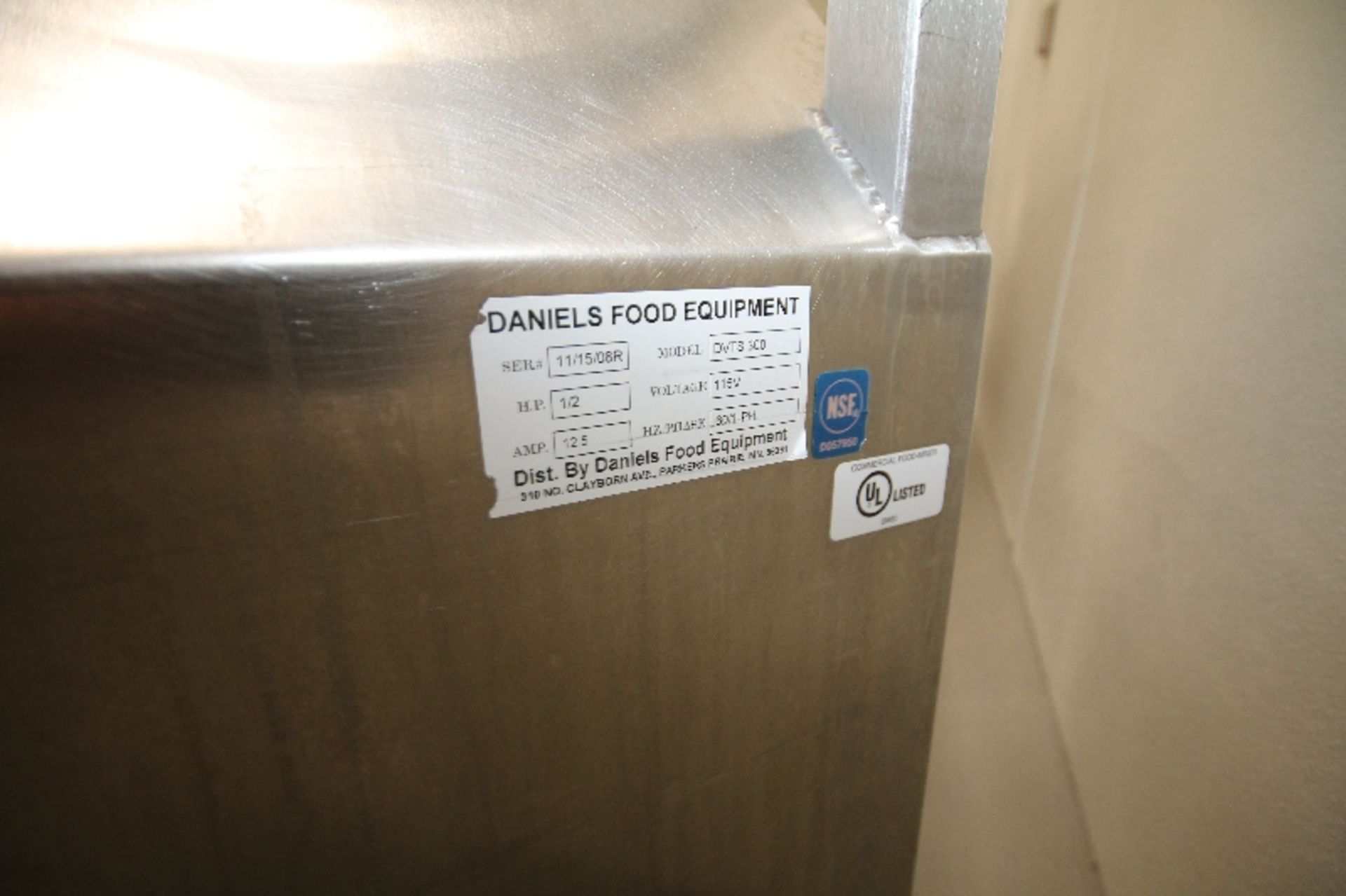 Daniels Food Equipment S/S Tumbler, M/N DVTS 300, with 1/2 hp Motor, 115 V, S/S Lid, Mounted on - Image 5 of 6