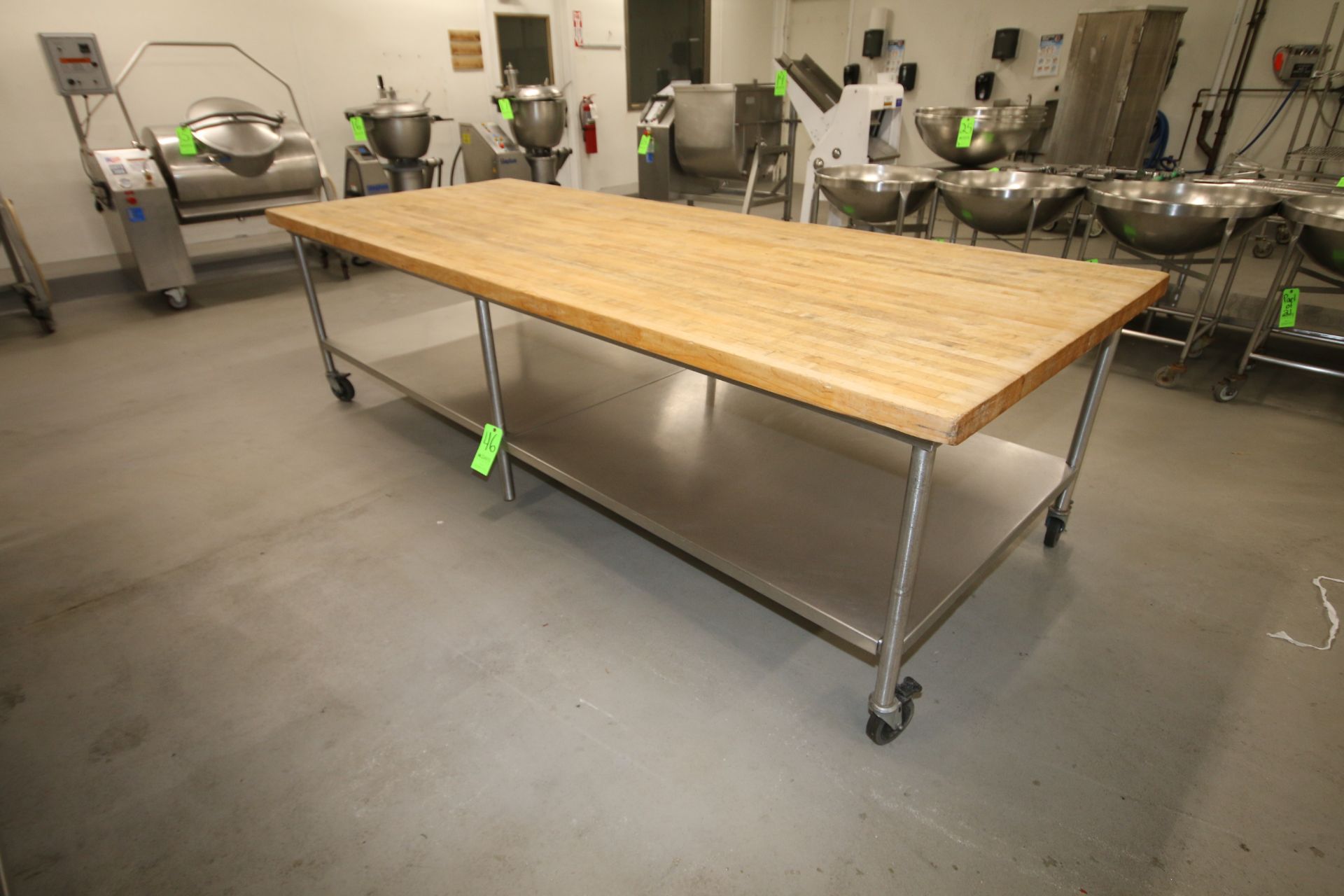 Butcher Block Top Portable Table, with S/S Bottom Shelf, Top Dims.: Aprox. 10' x 4'