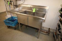 S/S Double Compartment Sink, Comparment Dims.: Aprox. 24" L x 18" W x 14" Deep, Overall Dims.: 55" L
