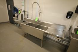 S/S 2-Compartment Sink, with Spray Nozzel, and (2) Attached Staging Areas, Overall Dims.: Aprox. 99"