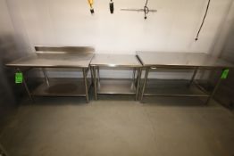 S/S Tables, with S/S Bottom Shelves, Overall Dims.: Aprox. 48" L x 30" W x 36" H; 60" L x 30" W x