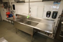 S/S 2-Compartment Sink with S/S Staging Areas, Spray Nozzle, Overall Dims.: 100" L x 30" W x 34"