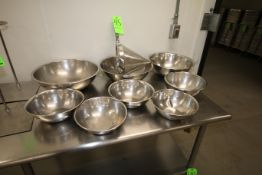 Lot of Assorted S/S Bowls and Triangular Stranner, Total of (8) Bowls, Assorted Sizes