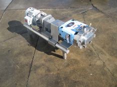 WAUKESHA U2 POSITIVE DISPLACEMENT PUMP ON STAINLESS BASE, SERIAL # 395396-056. 5 HP MOTOR & GEAR R