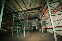 (28) Interlake Pallet Racking, Clip Type, 3 - 4 High, 16 ft H Uprights, 8 ft to 12 ft L Sections,