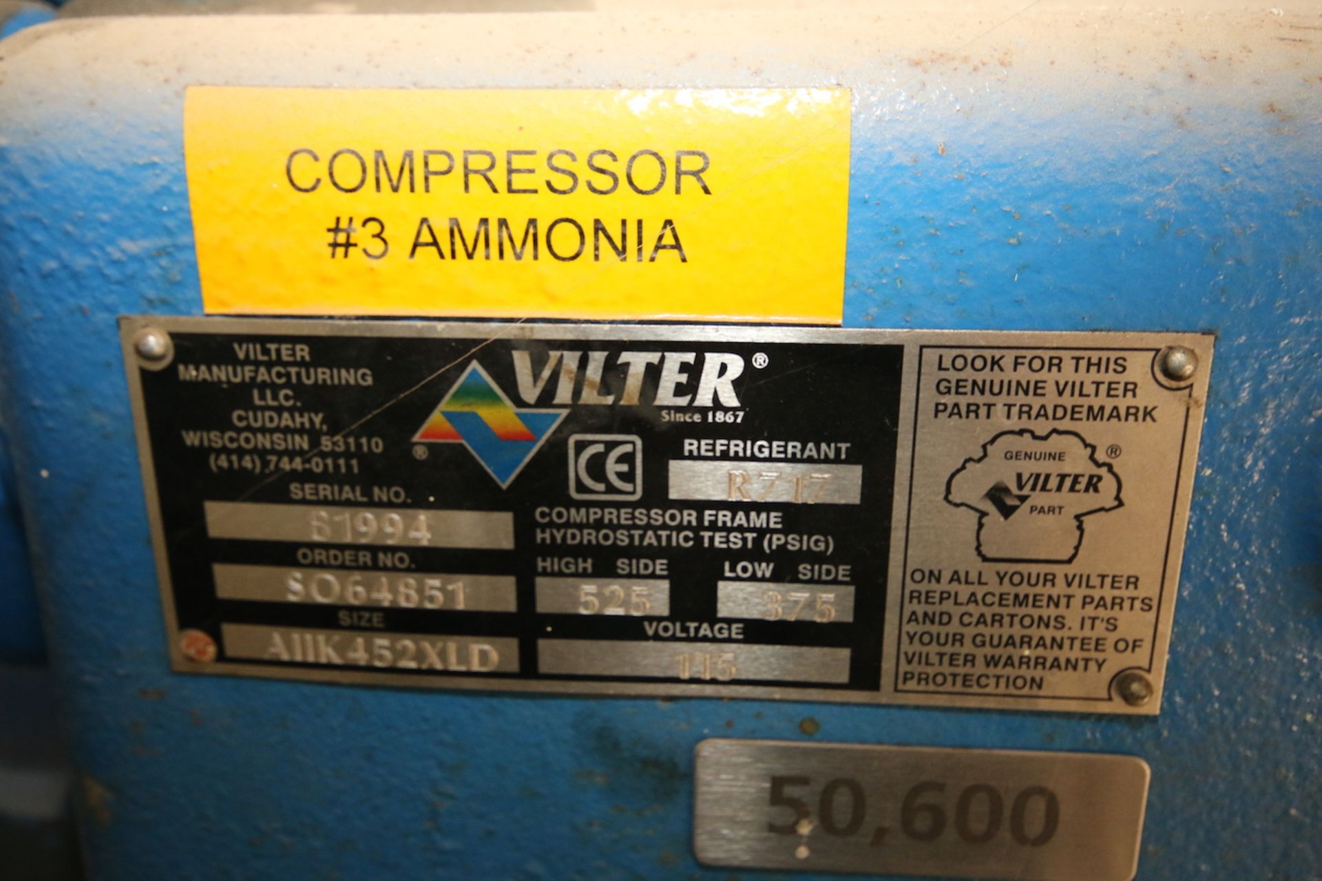 Vilter 2 - Cylinder @ 40 hp Ammonia Recip Compressor, Size 411K452XLD, Order No. SO64851, SN S1994 - Image 5 of 7