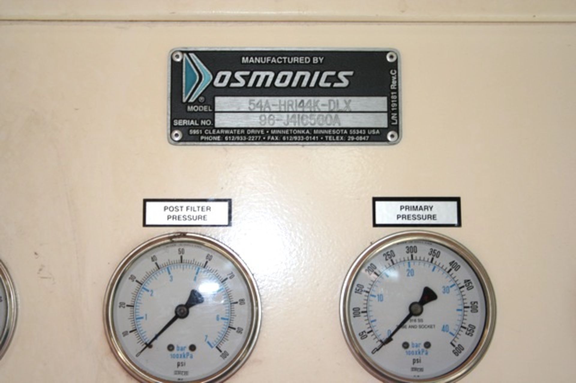 GE Osmonics 100 GPM Reverse Osmosis Skid Mounted System Model: 54A-HR144K-DLX Serial: 96-J416560A - Image 6 of 8