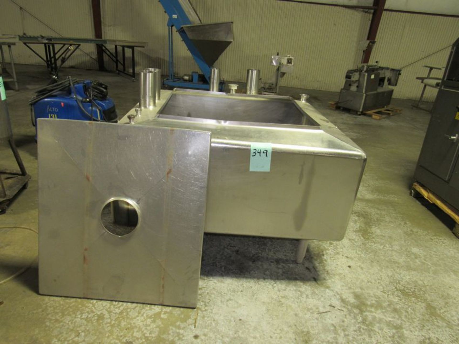 Approximately 200 gallon square tank. Stainless steel with square lid 32" x 32" openning and several