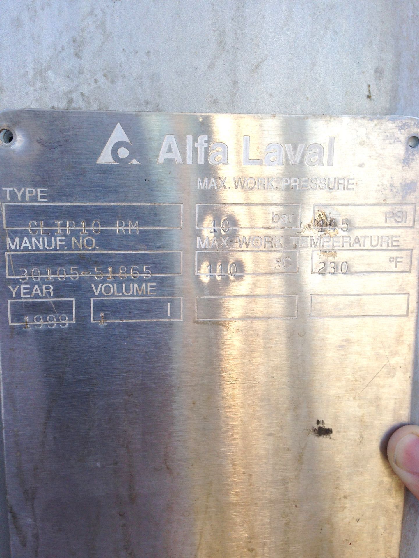 Alfa Laval Clip 10 Plate Heat Exchanger Model: Clip 10 RM Serial: 30105-51865 Year: 1999 Stainless - Image 2 of 6