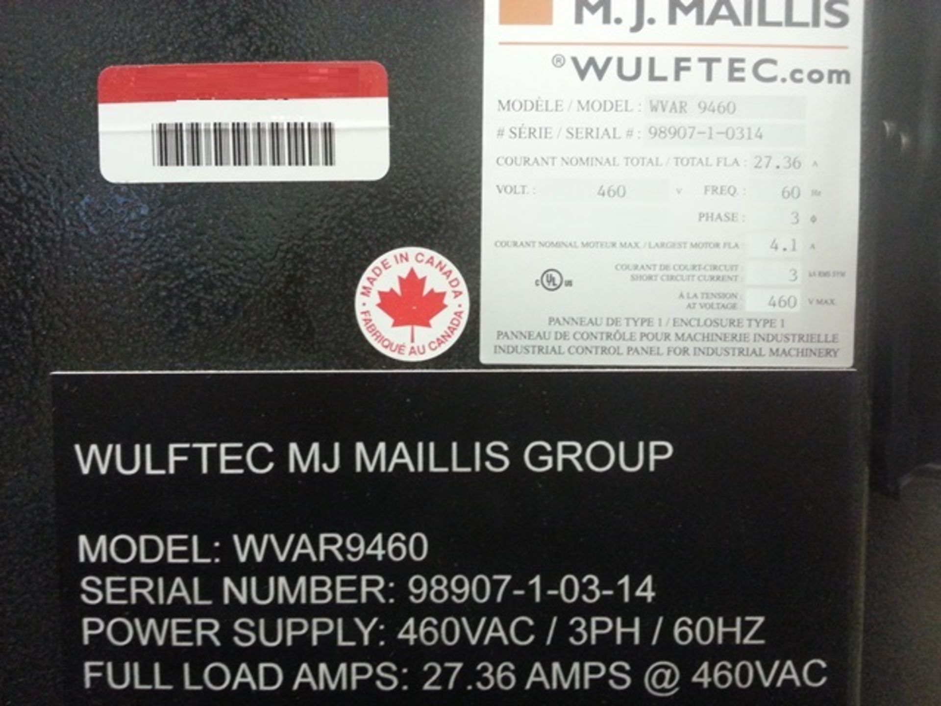 Wulftec Pallet Banding System, Model WVAR 9460, S/N 98907-1-03-14, 460V/3Ph (Missing Electrical C - Image 3 of 3