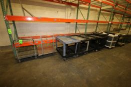 Lot of Assorted Rubbermaid Carts, Push Carts, Portable Wire Rack, Plastic Bins, Aluminum Bowl on