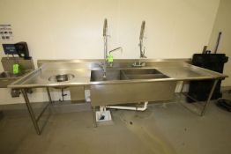 Aprox. 131" L x 35" W x 38" H S/s Triple Bowl Sink with (2) Sprayers, Faucet, Soaking Bowl,