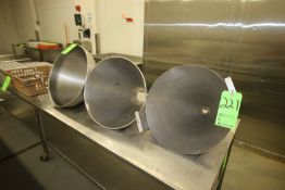 S/S Funnels - (2) 19-1/2" Dia. and (1) 21" Dia., (1) Clamp Type and (2) Thread Type