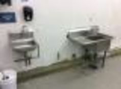 Contents of Meat/Poultry Room, Includes (2) S/S Sinks, (1) S/S Table, (3) Portable Trash Bins, (5)