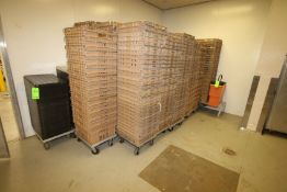 Lot of Assorted Drainage Totes with Stack of Plastic Trays, Carts and Dunnage Racks