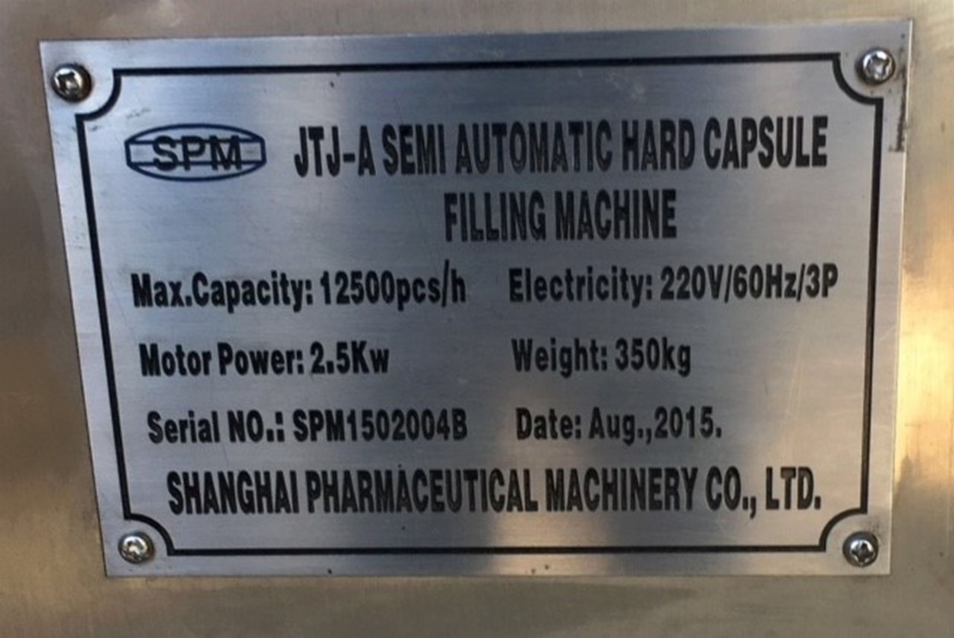 2015 SPM Semi-Automatic Capsule Filler, Model JTJ-A, SPM1502004B, Rated at 12,500 Capusles/Hr. 220 - Image 16 of 19