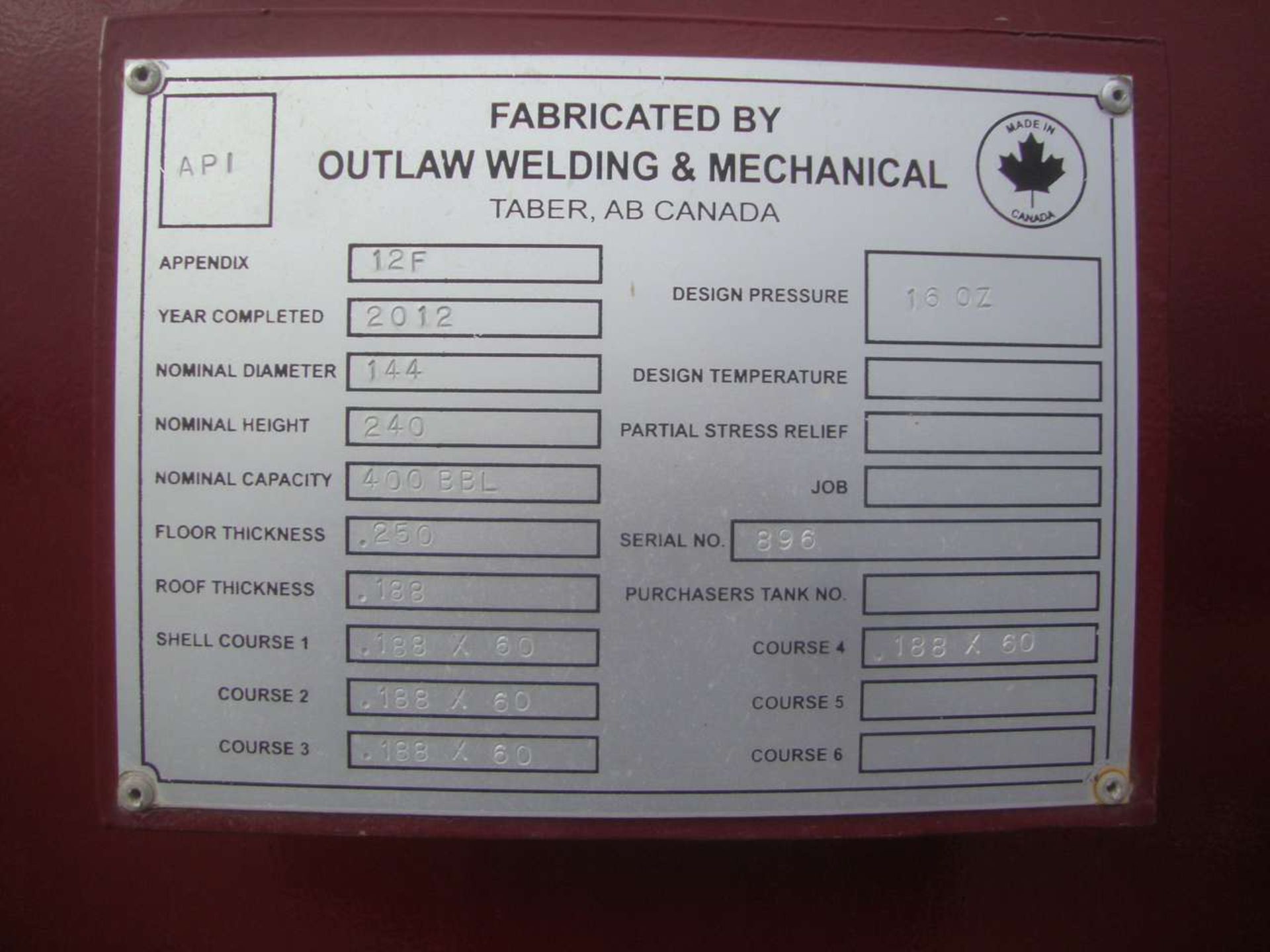2012 Outlaw Welding Storage tank 400 BBL - Image 2 of 2