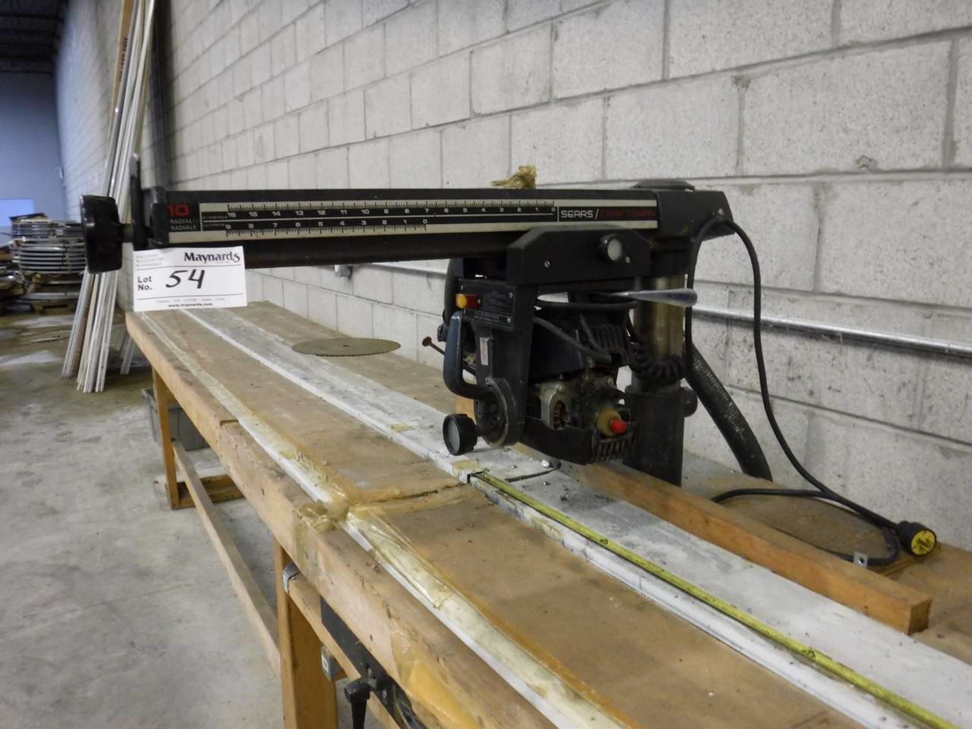 Sears Craftsman 113-23102C 10" Radial Arm Saw on Wooden Bench - Image 2 of 2
