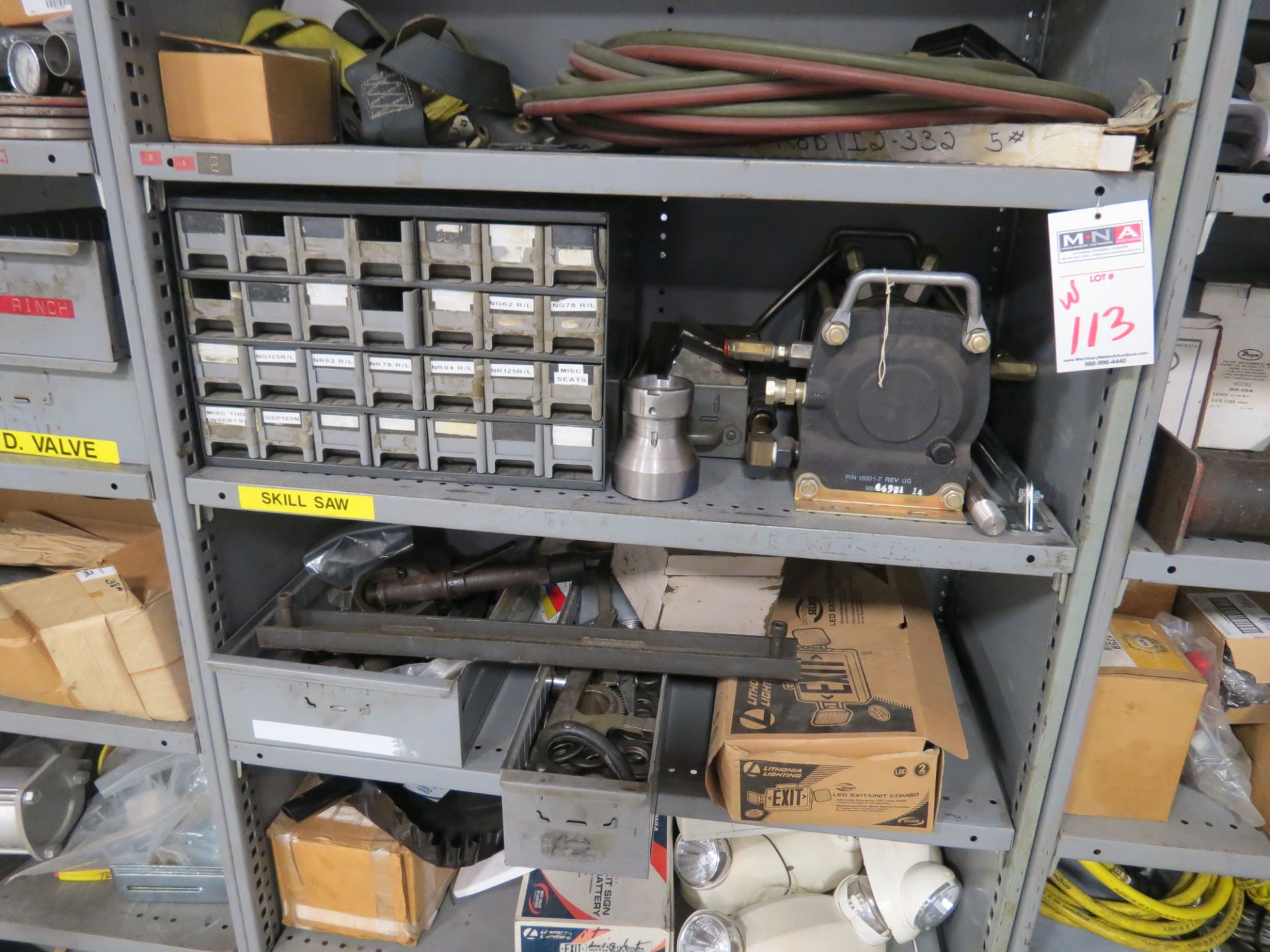 6 sections of shelving with misc maintenance items, wire, v-belts, etc. - Image 3 of 5
